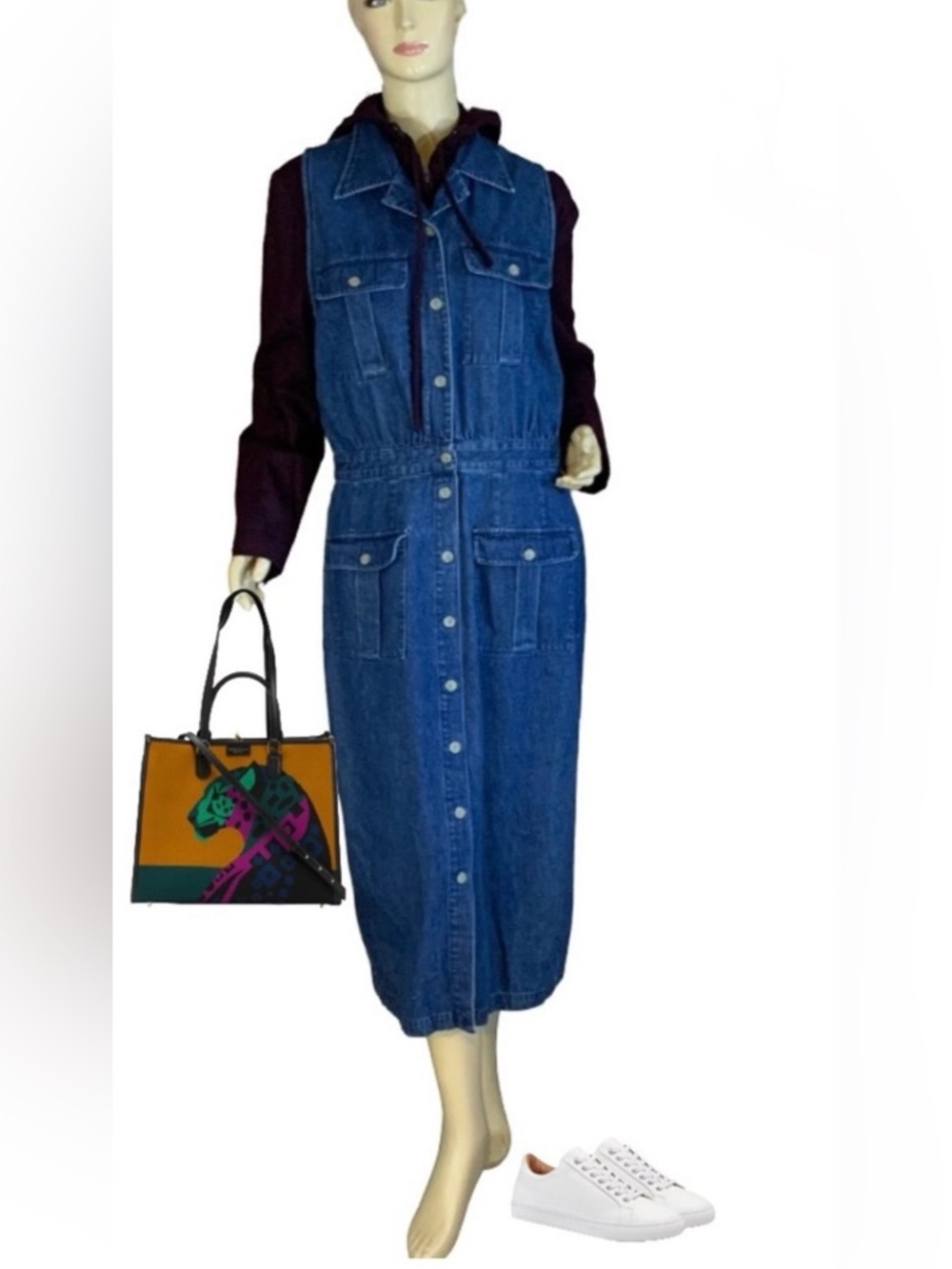 VINTAGE CIRCA 1990'S ALL WEEK LING BLUE DENIM BUTTON DOWN JEAN DRESS (14P)